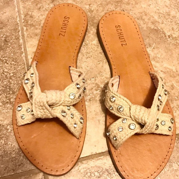 Schutz Sandals Slides rhinestone studs new neutral - Picture 5 of 8